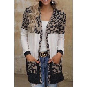 Leopard Block Cardigan with Pockets